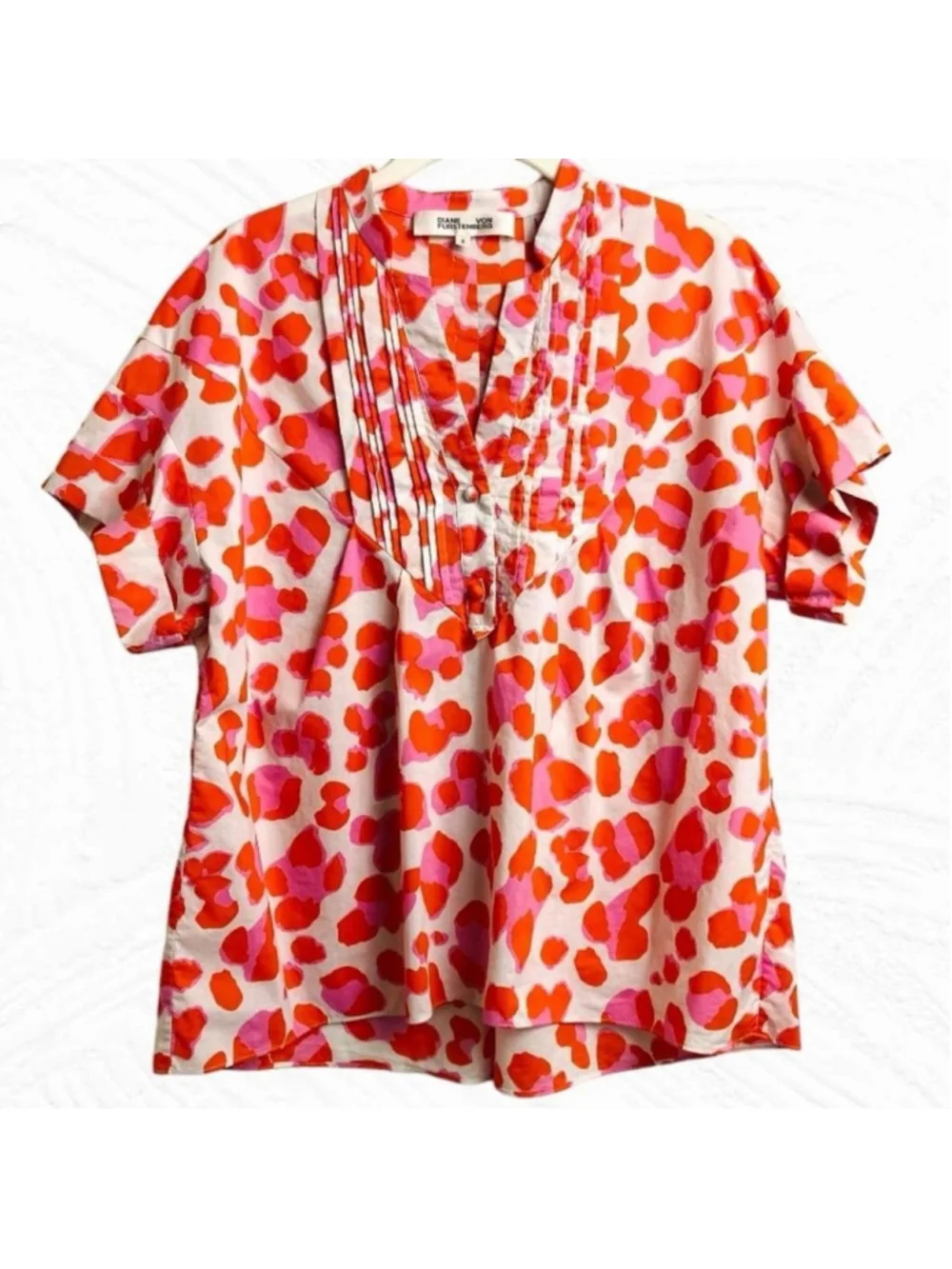 Diane Von Furstenberg Fiona Poplin Top S Short Sleeve Cottage Y2K indie - Picture 2 of 8